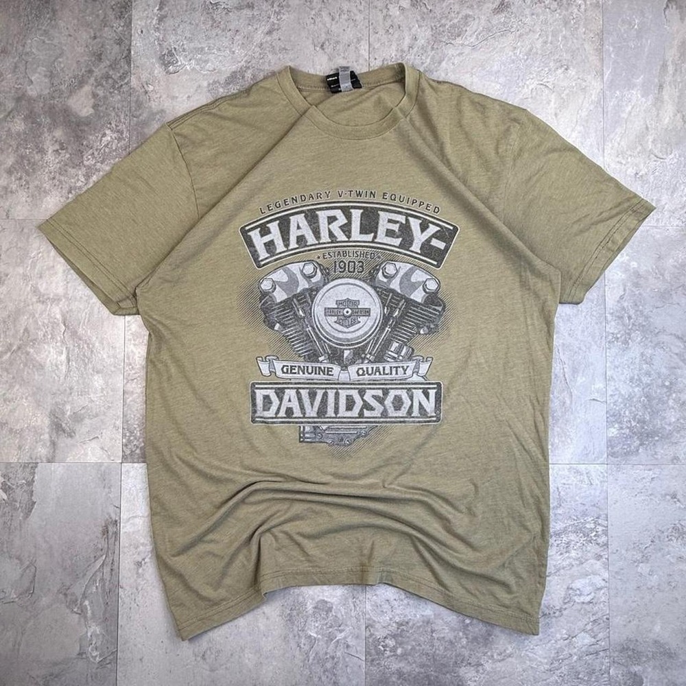 Green Harley Davidson Biker T shirt with eagle size large